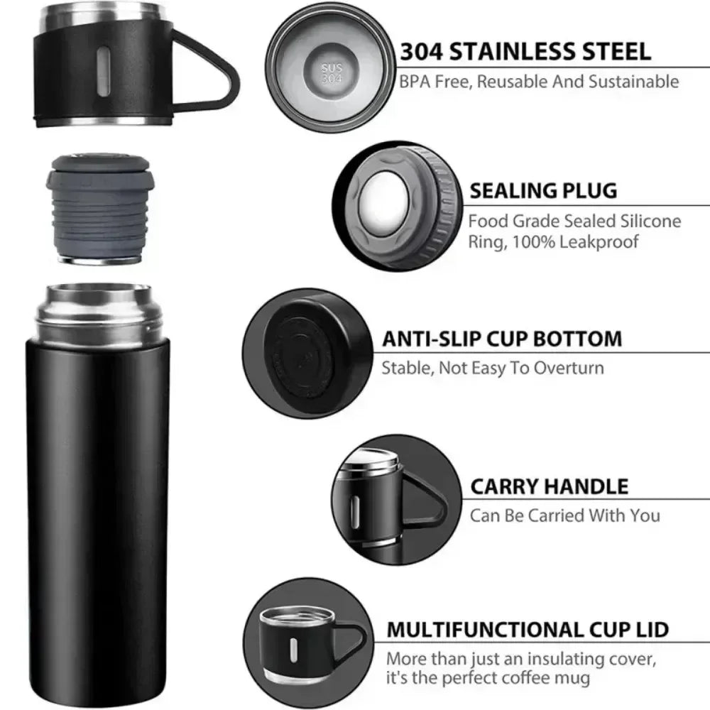 Elite Stainless Steel Vacuum Insulated Bottle & Coffee Mug Set – 500ml